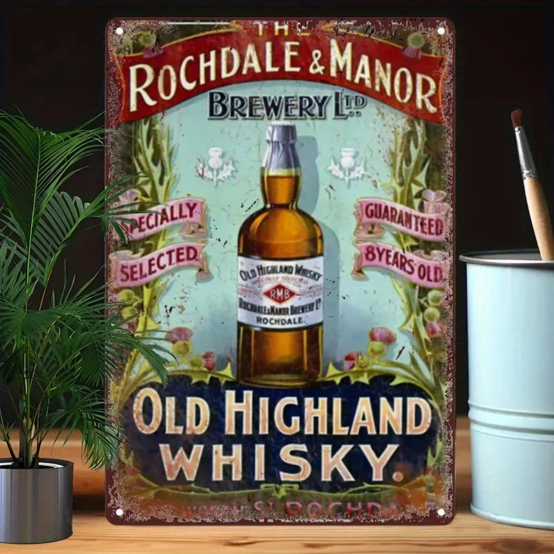 Vintage Iron Tin Sign - Traditional Scottish Liquor Metal Poster Old Highland Distillery-Inspired Art for Home Bar, Cafe,Outd