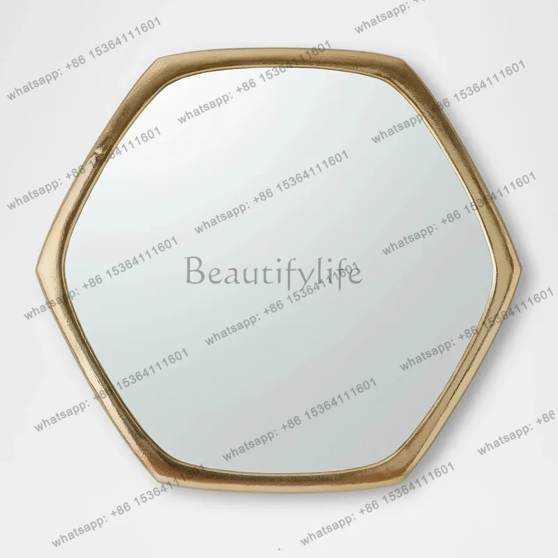 French simple hexagonal bathroom mirror toilet wall-mounted makeup mirror
