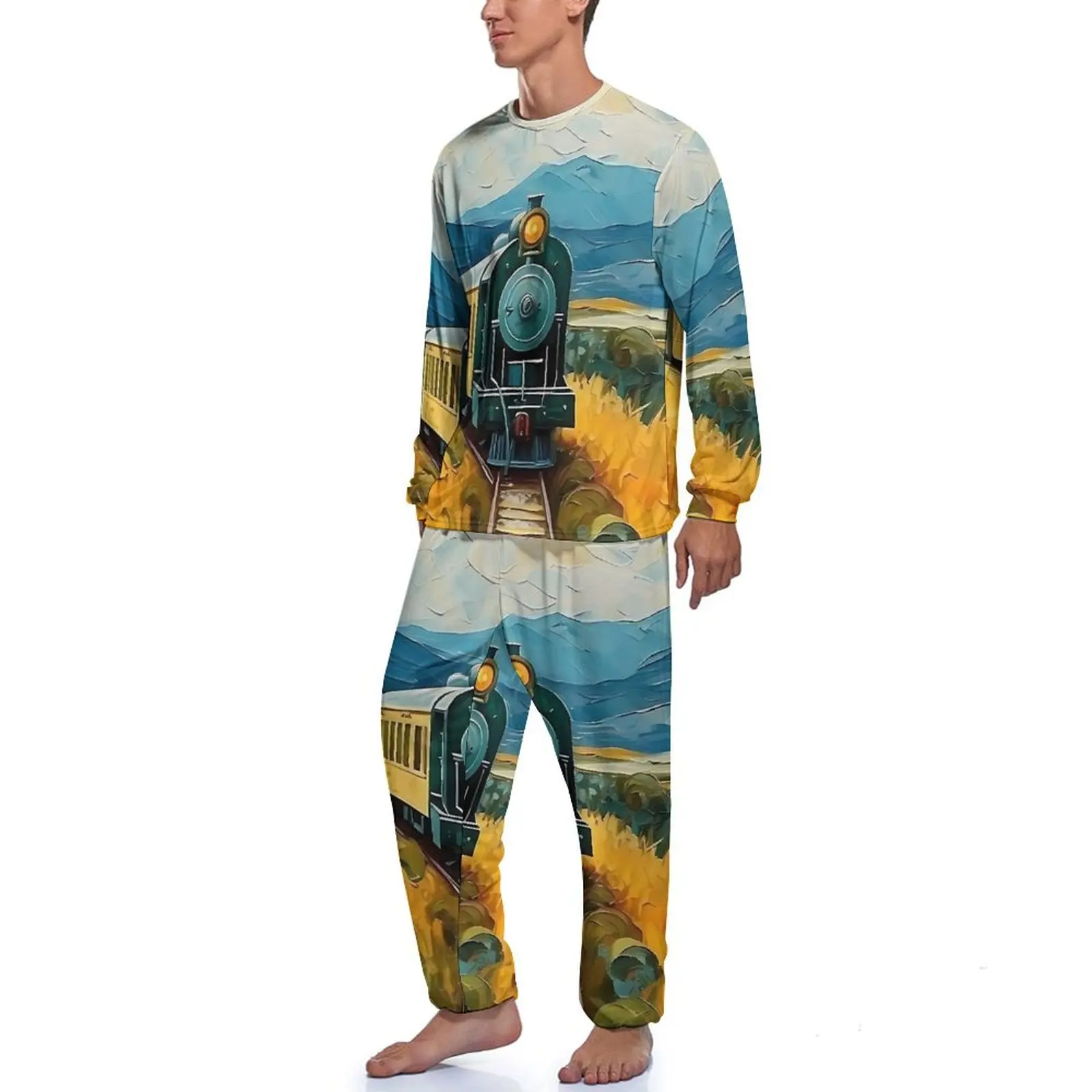 Van Gogh Painting Art Pajamas  Male Long Sleeve Cute Pajama Sets Two Piece Casual Spring Graphic Sleepwear Gift