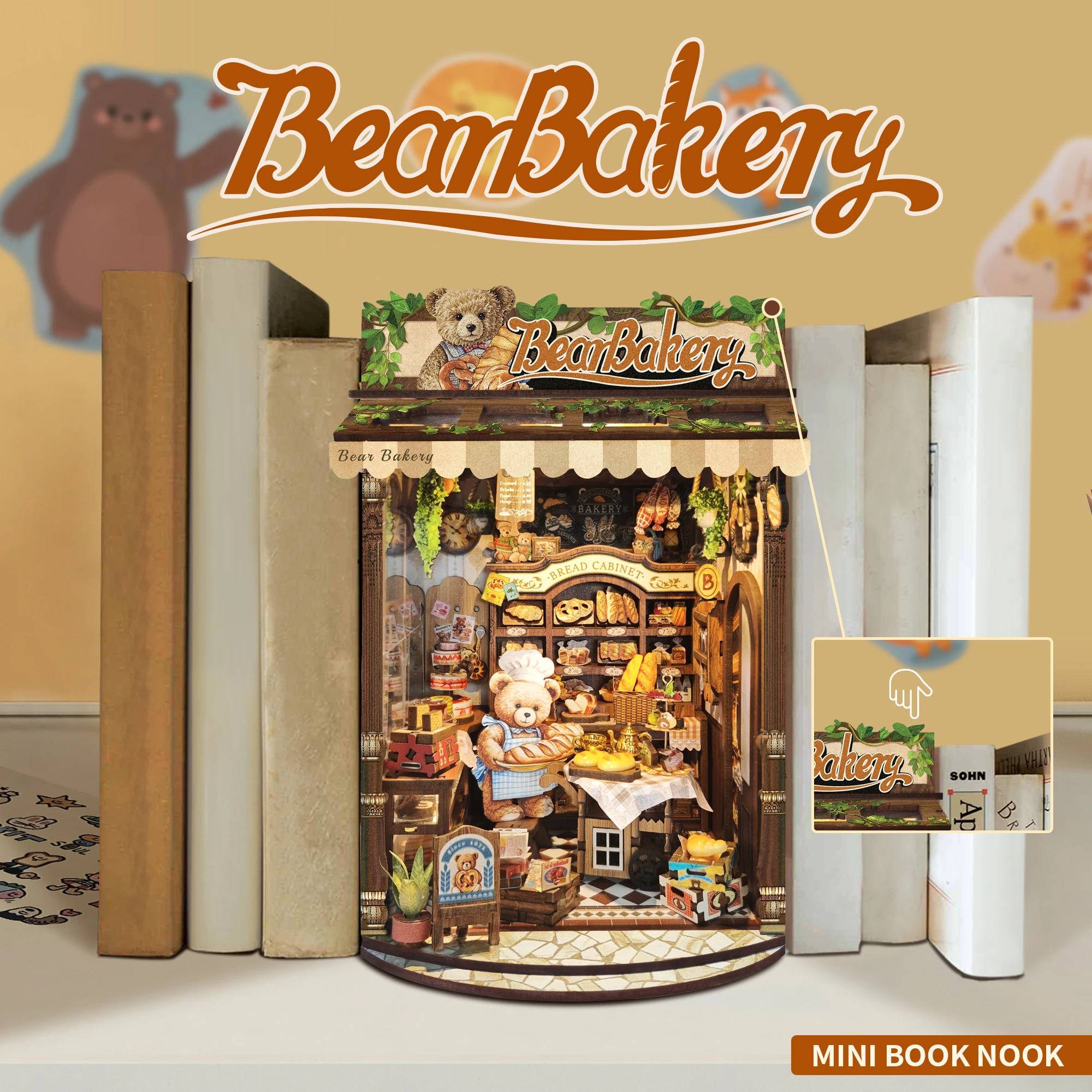 Kit de modelo en miniatura de madera DIY, casas de muñecas de panadería de oso, casa de muñecas de rompecabezas 3D con muebles ligeros para amigos, regalos de cumpleaños