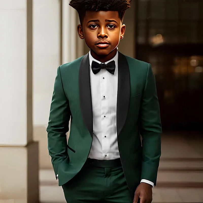 

Boys' Dark Green Tuxedo Suit Set with Black Shawl Lapel Formal Elegant Style Birthday Party Suit Set School Performance