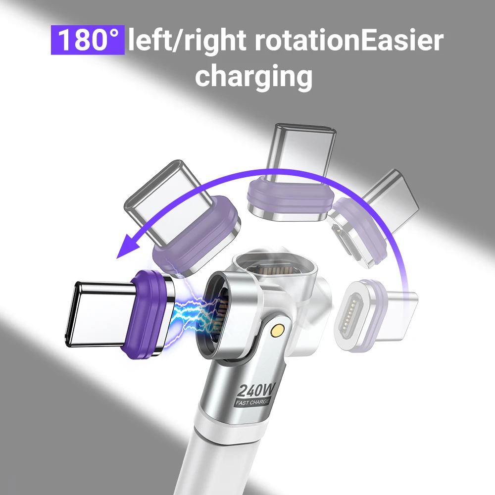 AUFU 16Pin Magnetic USB C Male to USB C Female Adapter 180 Degree 240W Fast Charging Type C Adapter for Iphone16 15 Macbook Pro