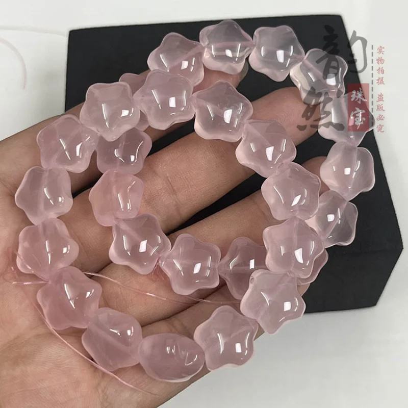 مسحوق طبيعي شفاف الدهون الخماسية دائرة واحدة سوار الترقوة قلادة الوردي الكوارتز على شكل Lo #3