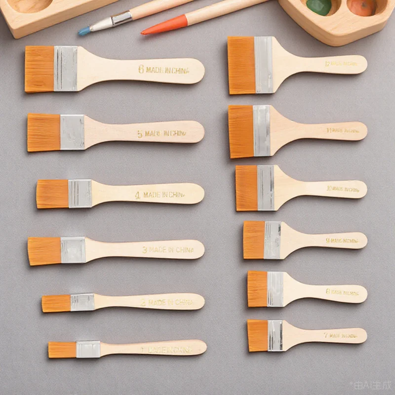 12 قطعة فرشاة طلاء النايلون مقبض خشبي شعيرات مسطحة لتلطيخ الجدار ورنيش الاكريليك Gesso Diy بها بنفسك الفن الحرفية مشروع أدوات الرسم على الحائط