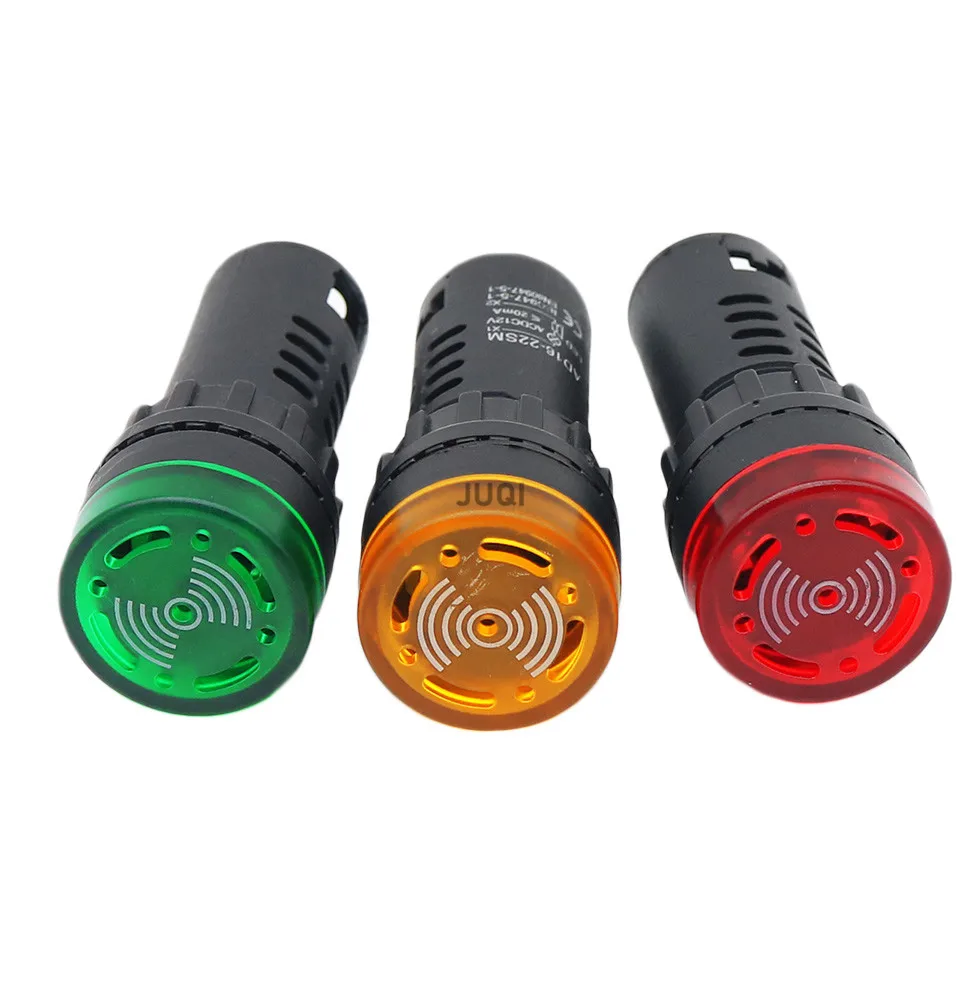 Alarma Audible y visual de 1 piezas, 12V, 24V, 110V, 220V, 22mm, luz de señal de Flash LED, zumbador activo, indicador de pitido