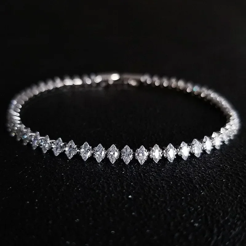 Luxury Roman Crystal Geometric Chain Bracelets for Women Trendy Goth Full Rhinestone Marquise Charm Tennis Bracelet Wed Jewelry