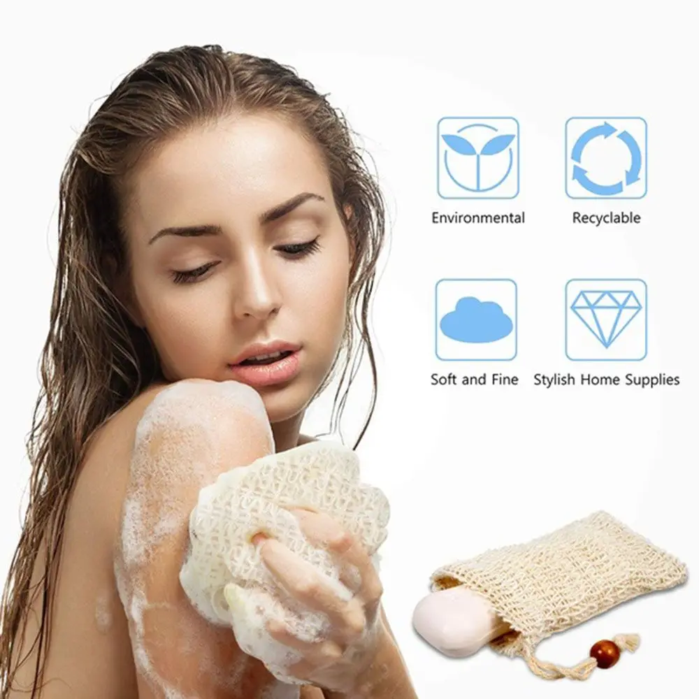 High quality Natural ramie Skin-friendly Fashion Shower Sponge Bag Foam Mesh Bag Bath Soap Bag Soap Saver Bag