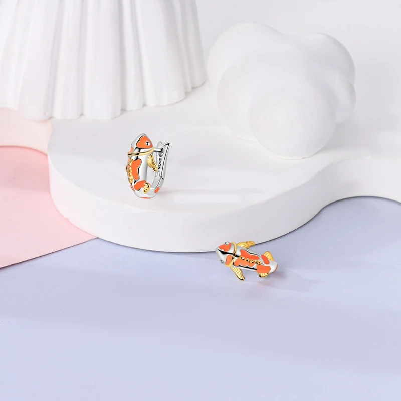 

Серьги из стерлингового серебра 925 пробы, женские серьги-кольца Lucky Koi во французском стиле на годовщину, свадебные украшения, подарки