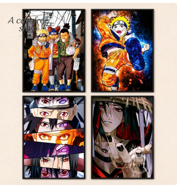 Anime Naruto Canvas Poster, HD Naruto Sasuke Character Print Painting, Frameless Wall Art for Home Bedroom Decoration