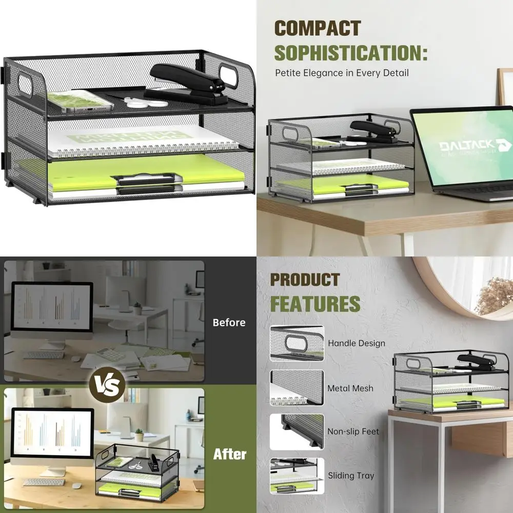 

3-х уровневый органайзер для бумаги с ручкой, сетчатый органайзер для стола, лоток для писем, органайзер для лотков для бумаги, органайзер для папки для файлов формата А4, bl