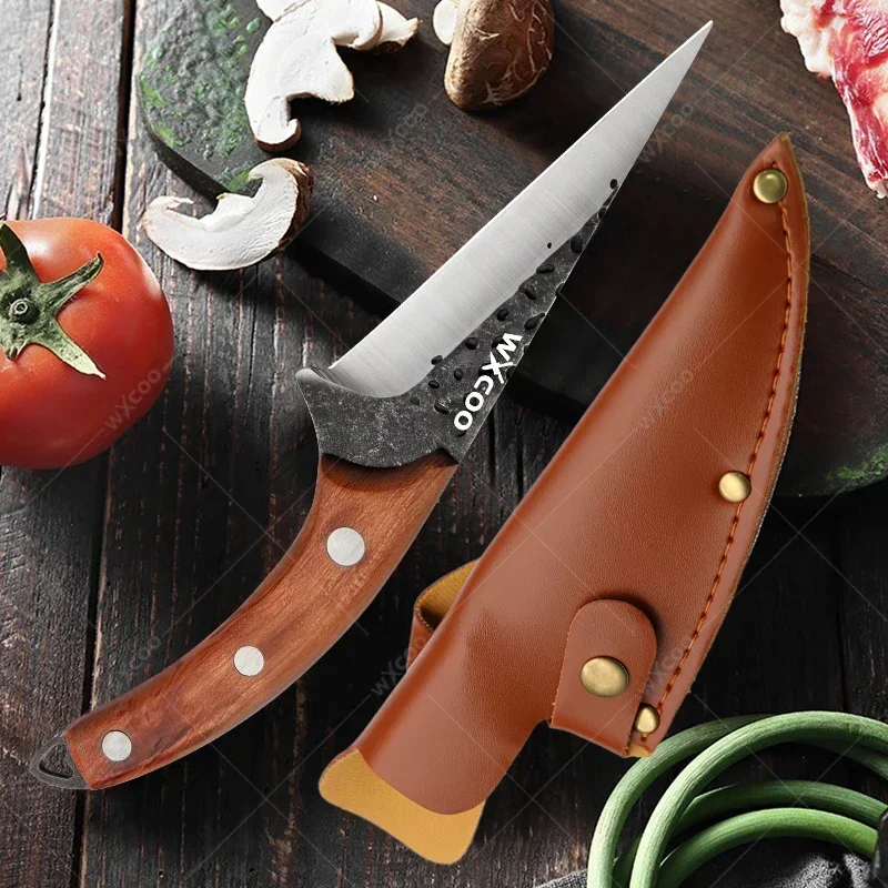 WXCOO Kitchen Boning Knife Stainless Steel Handmade Fishing Knife Meat Cleaver Cooking Cutter Butcher Knife Cutter with Cover