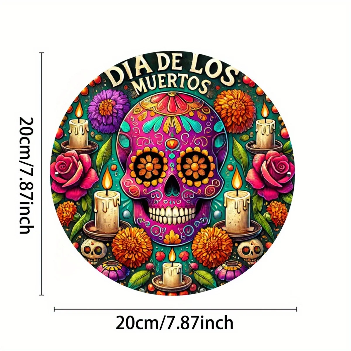 CIFBUY Retro Day of the Dead Sugar Skull Flower Ring Aluminum Wall Art Waterproof Wearproof Home Bar Yard Room Decor Gift