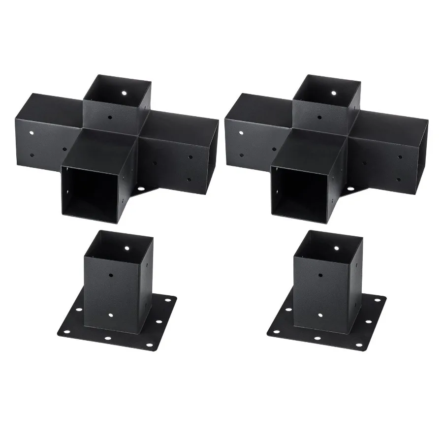 

Pergola Bracket Kit 4''x4'' 4pcs 4Way Heavy Duty Corner Bracket Woodworks DIY Post Base Kit Easy Installation Wooden Beams for