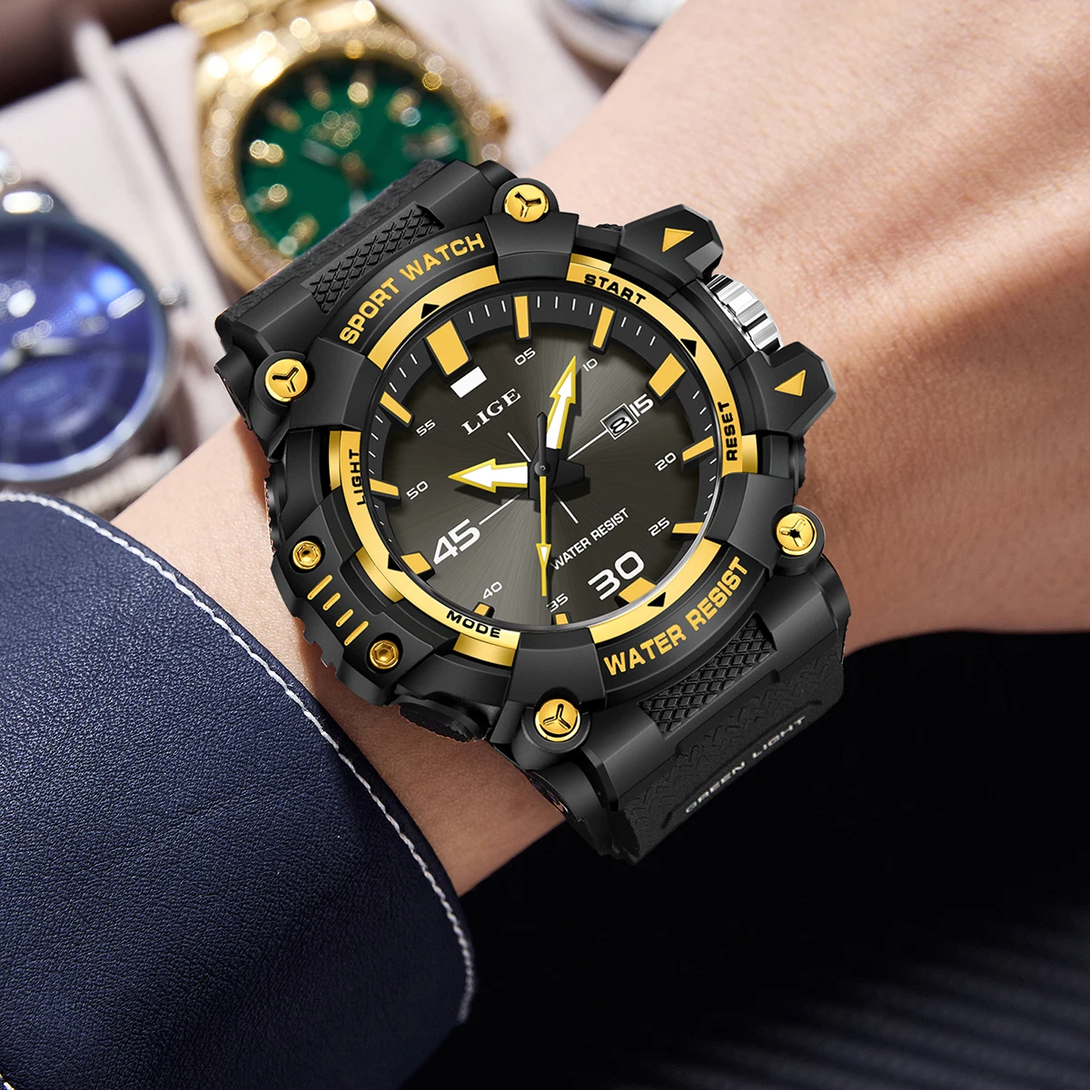 ساعة كوارتز رياضية كاجوال للرجال من LIGE، حزام سيليكون خارجي، ساعات بسيطة خفيفة مقاومة للماء للرجال، ساعات رجالية للتاريخ التلقائي #5