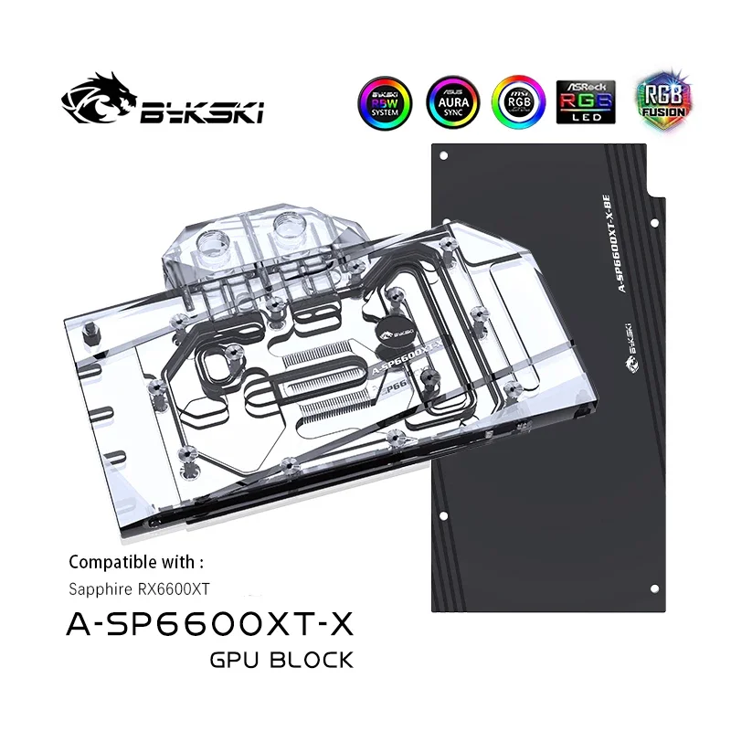 

Bykski GPU Water Cooling Block for Sapphire RX 6600 XT Pulse OC Video Card / Copper Cooling Radiator RGB SYNC A-SP6600XT-X