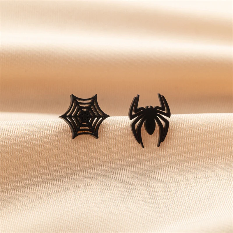 Fashion Asymmetric Earrings Cartoon Spider Web Stainless Steel Earrings Animal Spider Piercing Needle Ornaments Simple Gift image 5