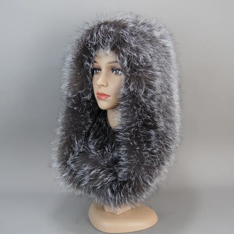 Luxury Knit Genuine Fur Caps Muffler Winter Thick Women 100% Natural Fox Fur Hat Scarves Lady Warm Fluffy Real Fox Fur Hat Scarf - Image 13
