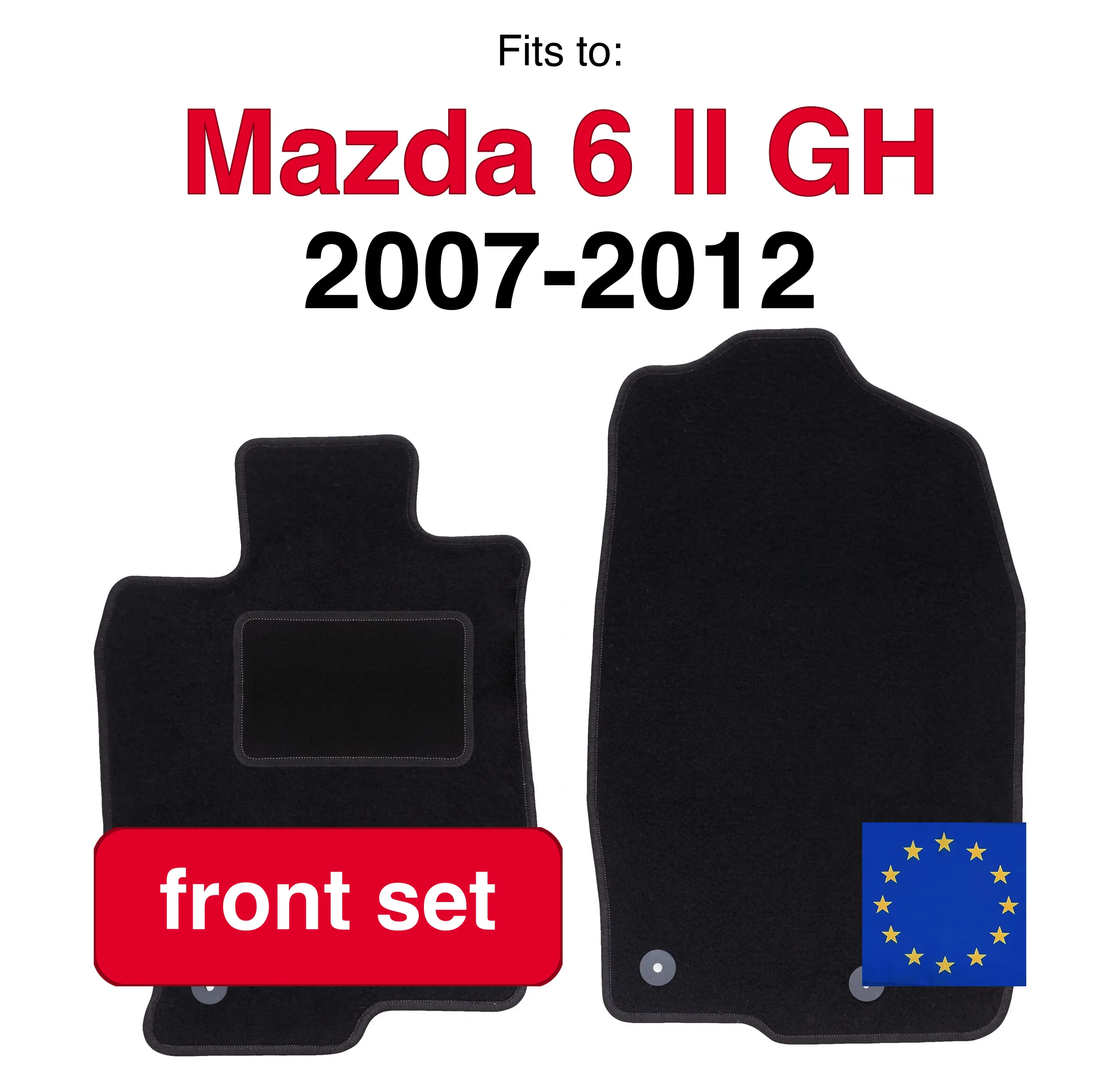 Auto velours vloermatten voor Mazda 6 II GH sedan, stationwagen, liftback, hatchback (2007-2012) - Zwart (2 stuks) set vloermatten voor in de auto