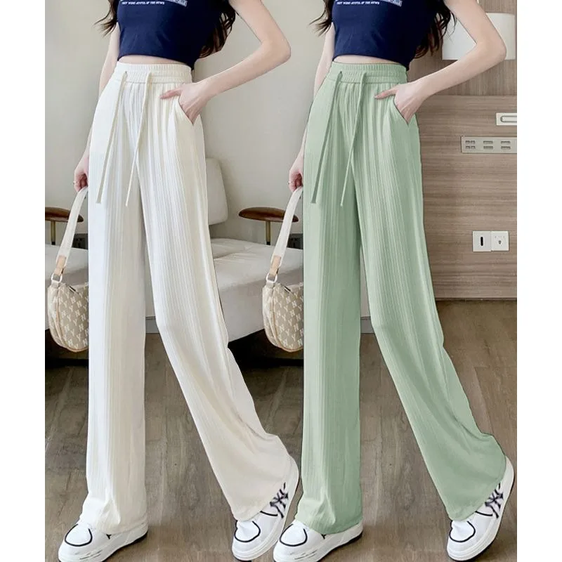 

Wide-leg Pants Women New Summer Thin High-waisted Draping Mopping Pants Narrow Version of Casual Pants Ice Silk Female Pants