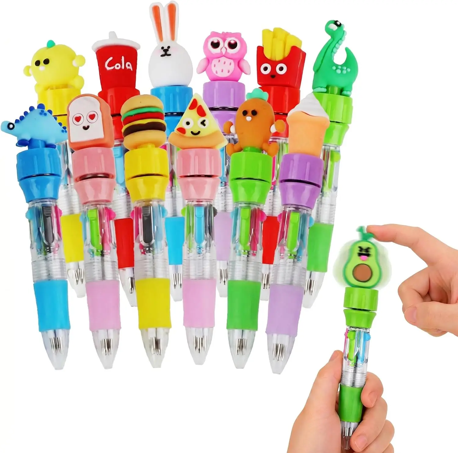 Ddaowanx 12 Pcs Mini Ballpoint Pens for Kids Party Favors,4-in-1 Multicolor Pens with Kawaii Rotate Pen Top–Birthday,End of School Year Gifts,Classroom Prizes,Stocking Stuffers,Teacher Supplies