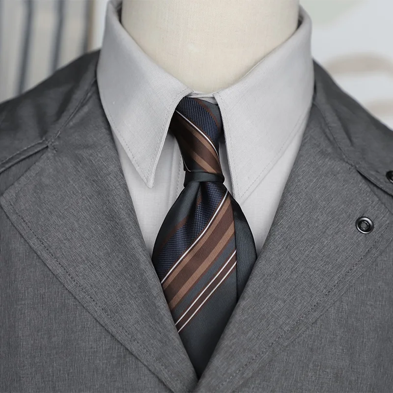Luxury Men's Formal 7CM Silk Neckties Business Professional Handmade Brown Neck Ties Gentleman Striped Paisley Navy Tie Cravat