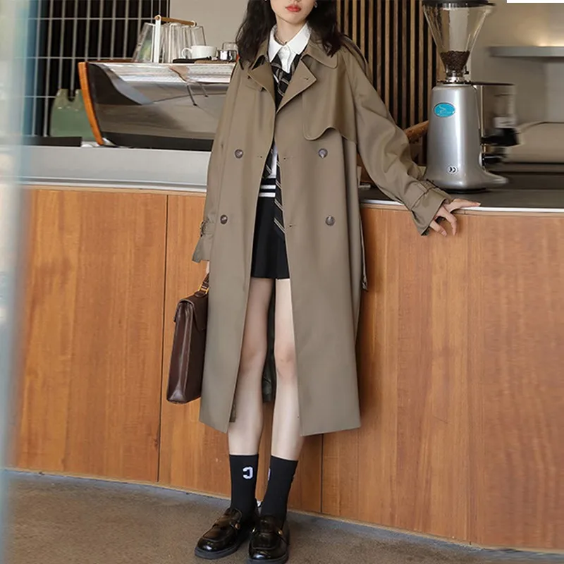 

Тренч на пуговицах для топа, женская одежда, Manteau Femme, осенний белый, большой кожаный, женский, серый, полудлинный, непромокаемый