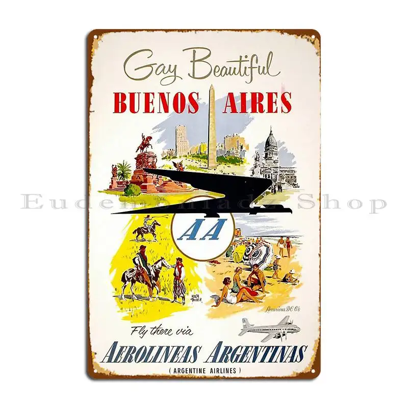 Gay Beautiful Buenos Aires Vintage Travel Poster Metal Plaque Wall Decor Wall Plaque Customize Decoration Pub Tin Sign Poster