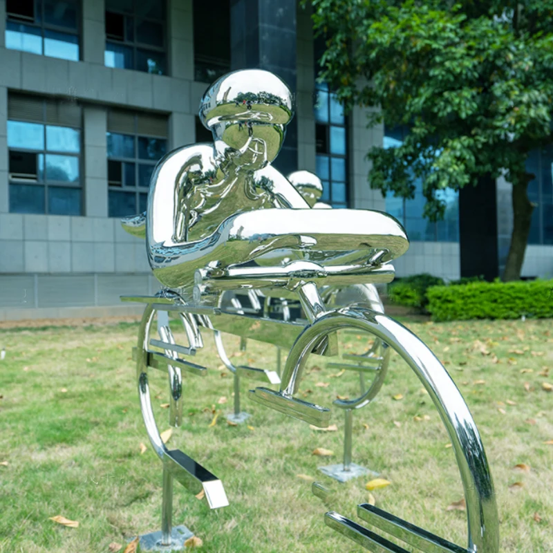 Mirror Smooth Cyclist Metal Sculptures Sports Metal Statue Biker Stainless Steel Sculpture