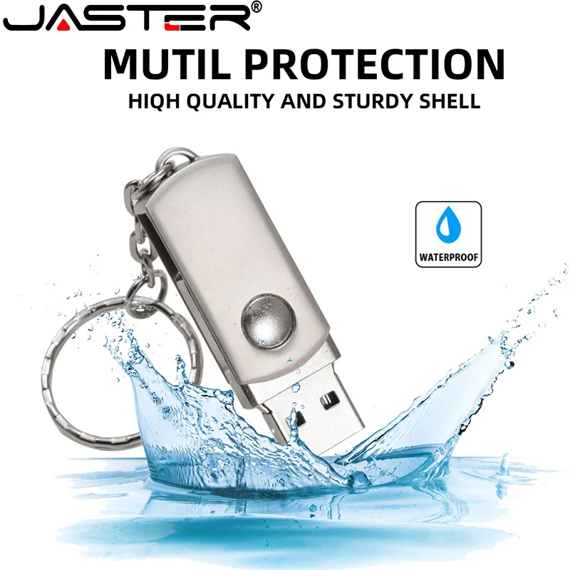 JASTER USB Flash Drive 2.0 Metal Stainless Steel Pendrive 4GB 8GB 16GB 32GB 64GB Can rotate Pen Drive 128GB Waterproof U stick