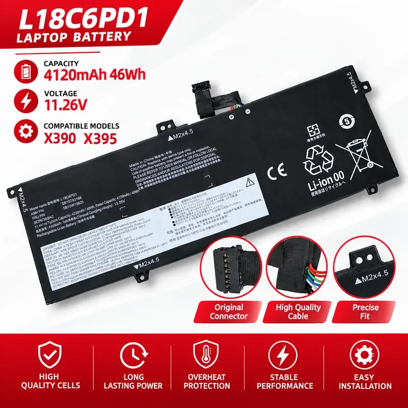 L18M6PD1 L18L6PD1 L18C6PD1 Laptop Battery For Lenovo ThinkPad X13 X390 X395