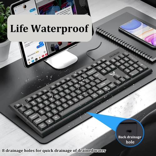 Imagen 2 del producto Teclado con cable USB, teclado estándar de 104 teclas, teclado para juegos de ordenador portátil, teclado de membrana, teclado ergonómico para PC, Windows, Mac OS