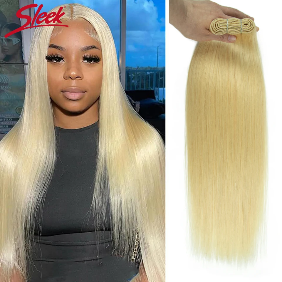 Sleek Brazilian Straight Human Hair Double Drawn Natural Human Hair Weave Bundles Honey Blonde 613  Remy Human Hair Bundle