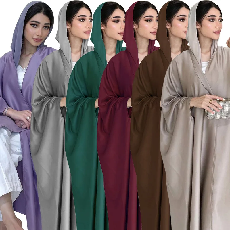 

Shiny Satin Abaya Kimono Summer Batwing Muslim Abayas for Women Dubai Turkey Party Dress Modest Islamic Outfit Kaftan Hijab Robe