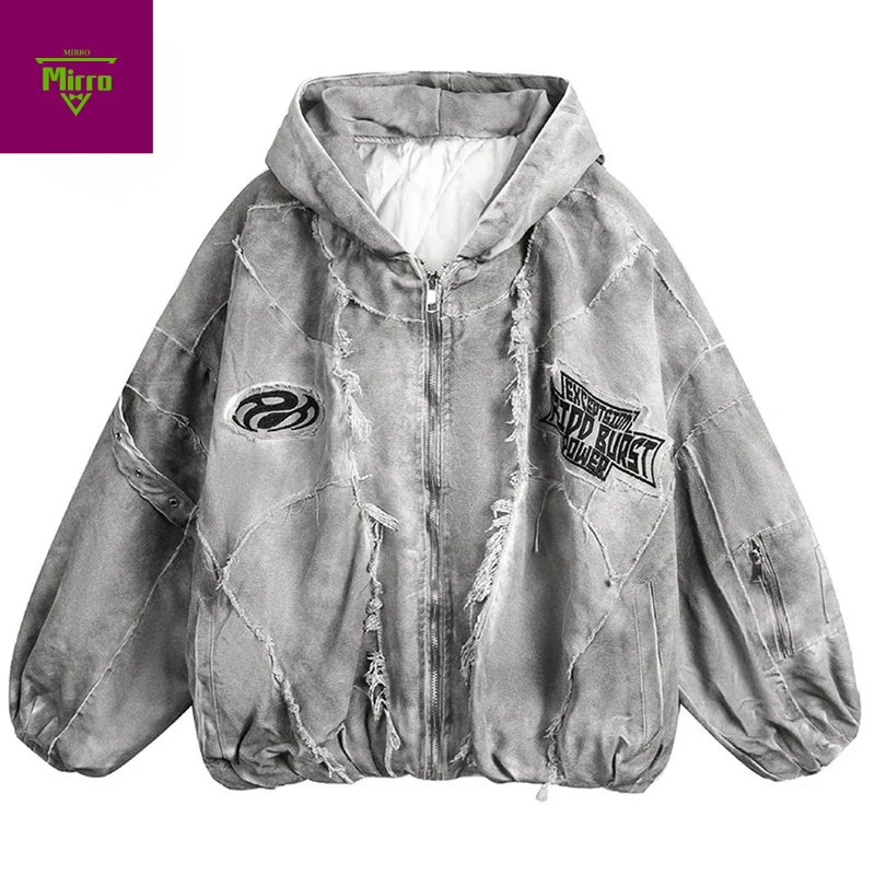 

Vintage Men Winter Jackets Thicken Warm Parkas Coat Streetwear Harajuku Hip Hop Oversized Padded Jackets Retro Hooded Jackets