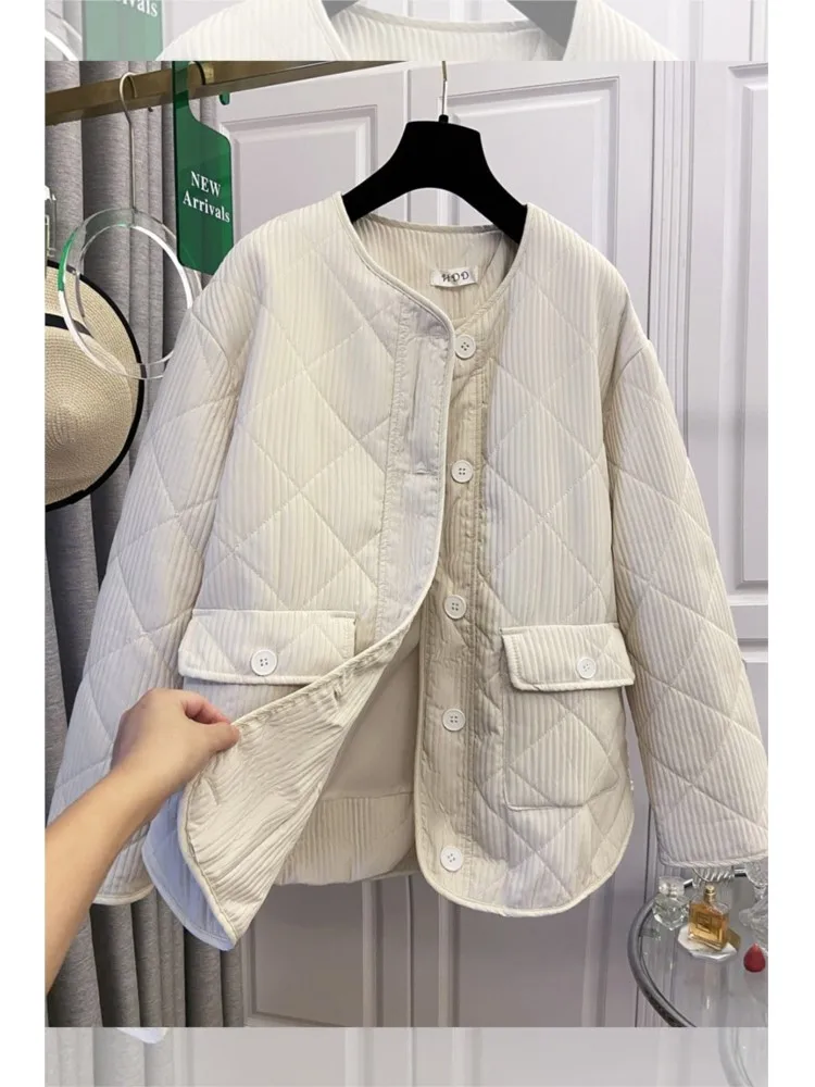 Autumn Winter Neck Warm Women Jacket Long Sleeve Loose Casual Single Breasted Tops  All Match Solid Pocket Ladies Coats - Image 6
