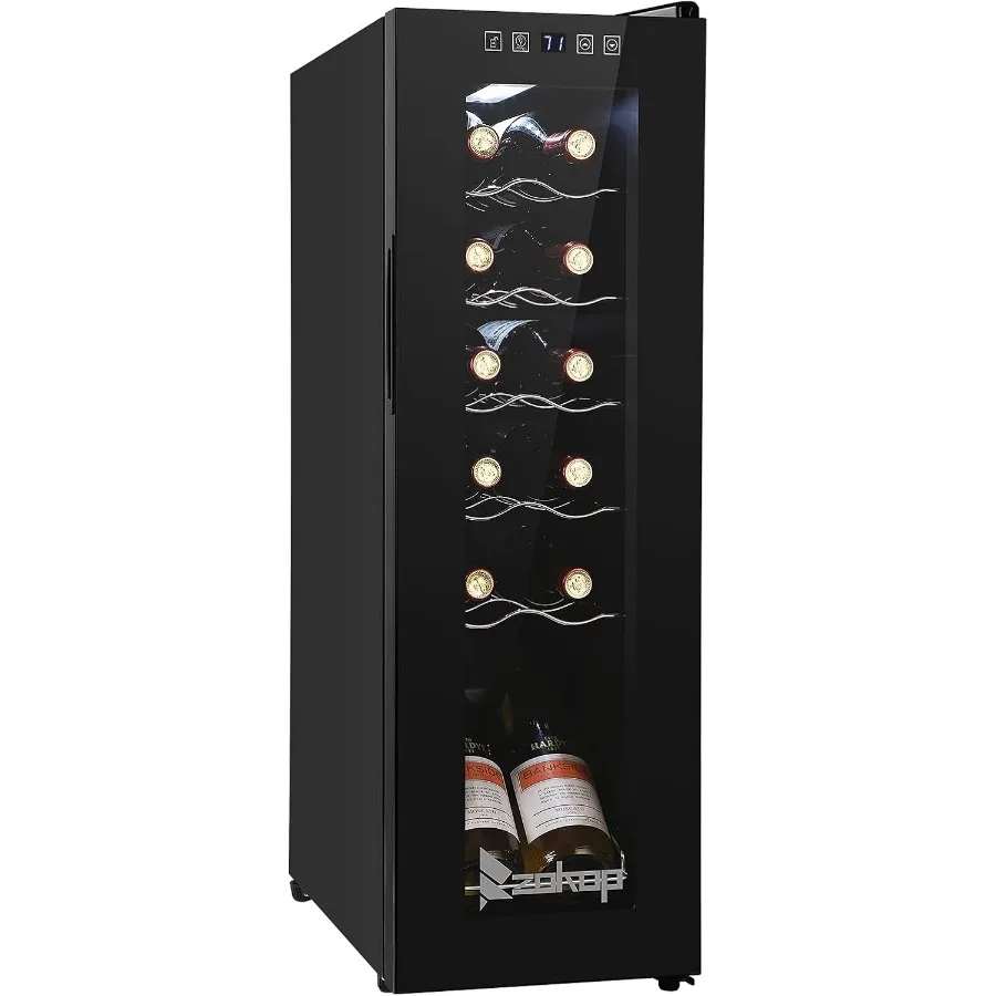 

Compact Freestanding 12-Bottle Compressor Wine Cooler Refrigerator with Adjustable Temperature Digital Control and Removable Sh
