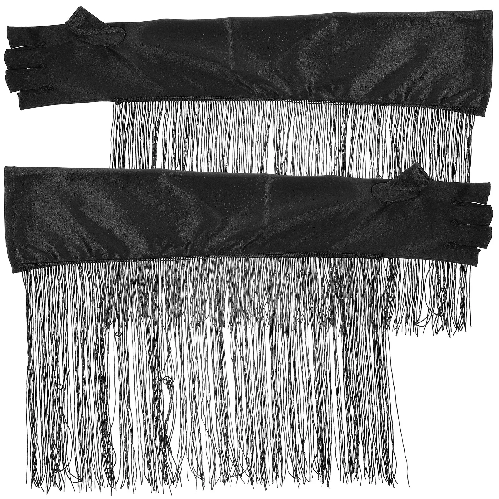 1 paio di guanti da opera neri, design lungo ed elastico con nappe, per feste di ballo, matrimoni, spettacoli teatrali, guanti da opera neri
