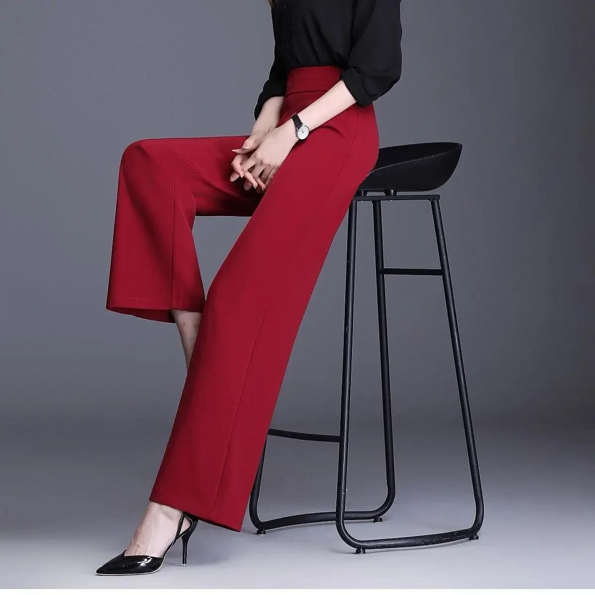 

Office Lady All Season New All-match Woman Wide Leg Pants Oversize 6XL High Waist Elastic Solid Korean Fashion Straight Trousers