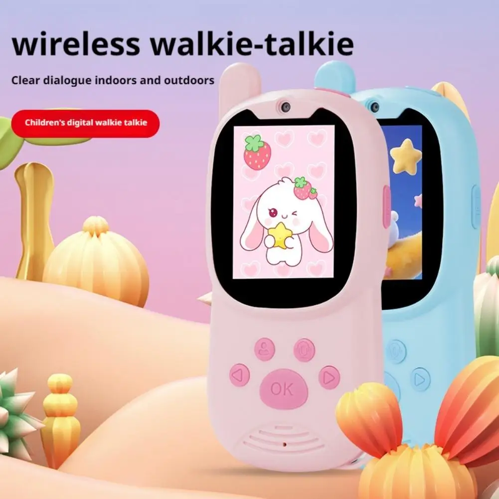 

2pcs Mini Video-Walkie Talkie For Kids Ultra-Long 48-Hour Standby Time Rechargeable One-Click Call Cute Blue Pink Gift