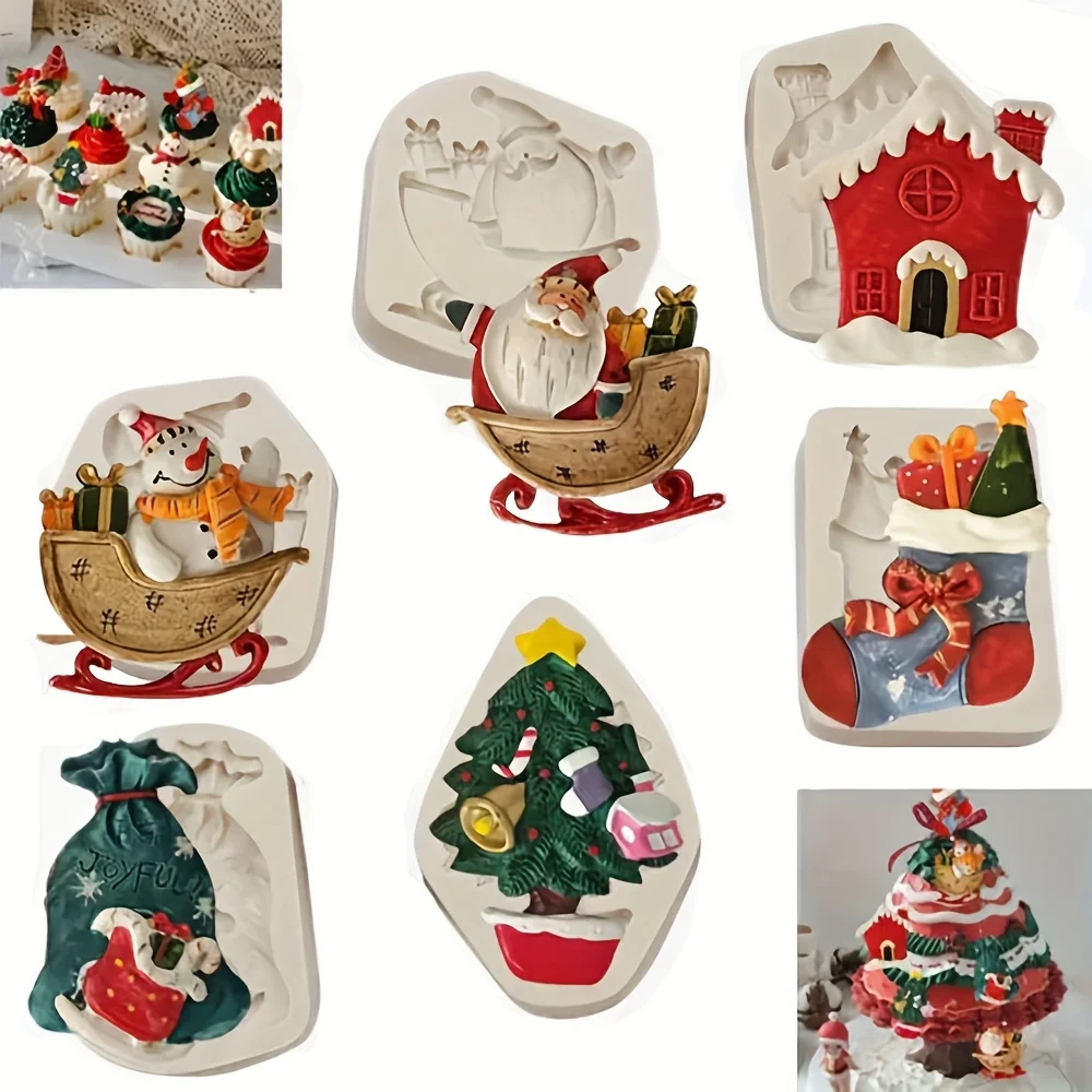 

Christmas Silicone Mold Set 6-piece, Diy Resin Crafts To Create Santa, Sleigh And Snowman Decorations For Trees And Home Decor