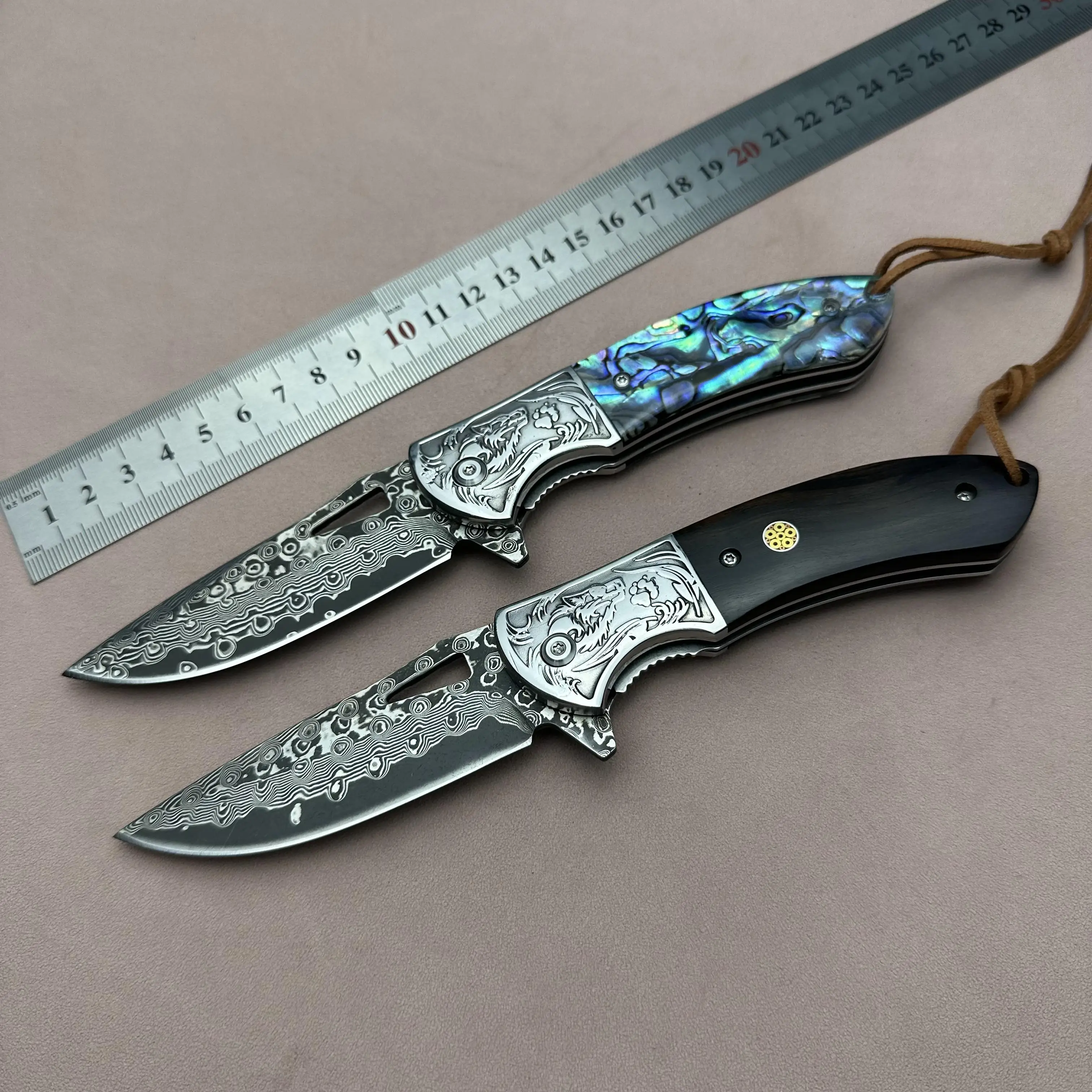 Steel Rose Handmade VG10 Damascus Folding Knife Abalone Shell Handle Ball Beaing Fast Opening Premium Quality Outdoor Men Gift