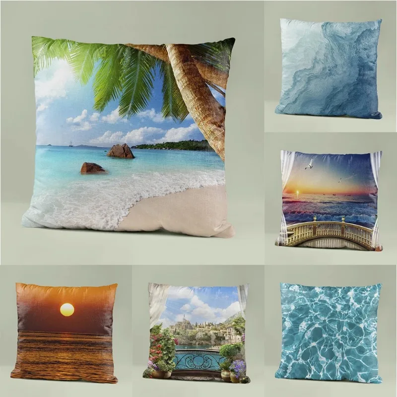 

45x45cm Blue Ocean View Pillow Case Minimalist Beach Home Sofa Bedroom Cushion Waist