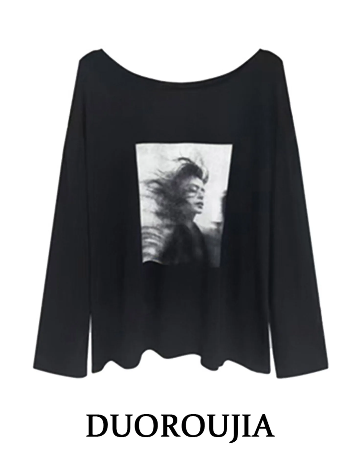 

Loose Long Sleeve T-Shirt Women's plus Size American Retro Portrait Print Lazy Style Spring Slimming Top Casual Commute Wear