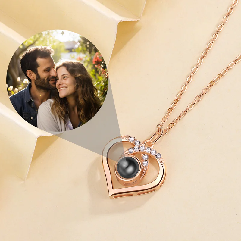 Custom Color Photo Projection Necklace Hear Copper Pendant Titanium Steel Chain 2025 Girlfriend Mom Festival Romantic Gifts