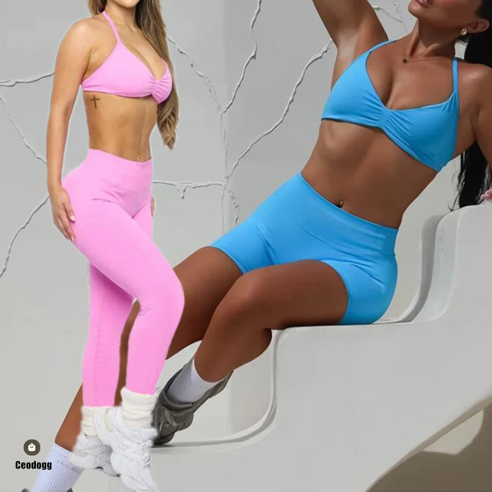 

NoLogo, 2 шт., бесшовный комплект для йоги, женские леггинсы для тренировок, спортивный бюстгальтер на бретелях, одежда для фитнеса, спортзала, комплект для тренировок XP389