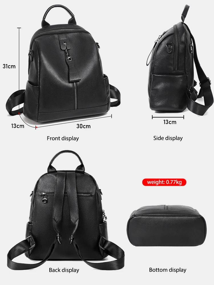 Zency New Genuine Leather Women\'s Backpack School Knapsack Large Capacity Travel Satchel 2024 Designer Shoulder Bag Rucksack