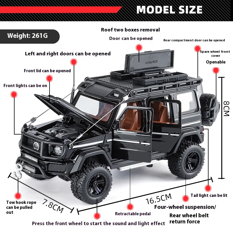 1:32 Mercedes Benz BRABUS G550 Modified 4*4 Off Road SUV Alloy Metal Diecast Model Car Sound & Light Collectibles Hobby Gift Boy