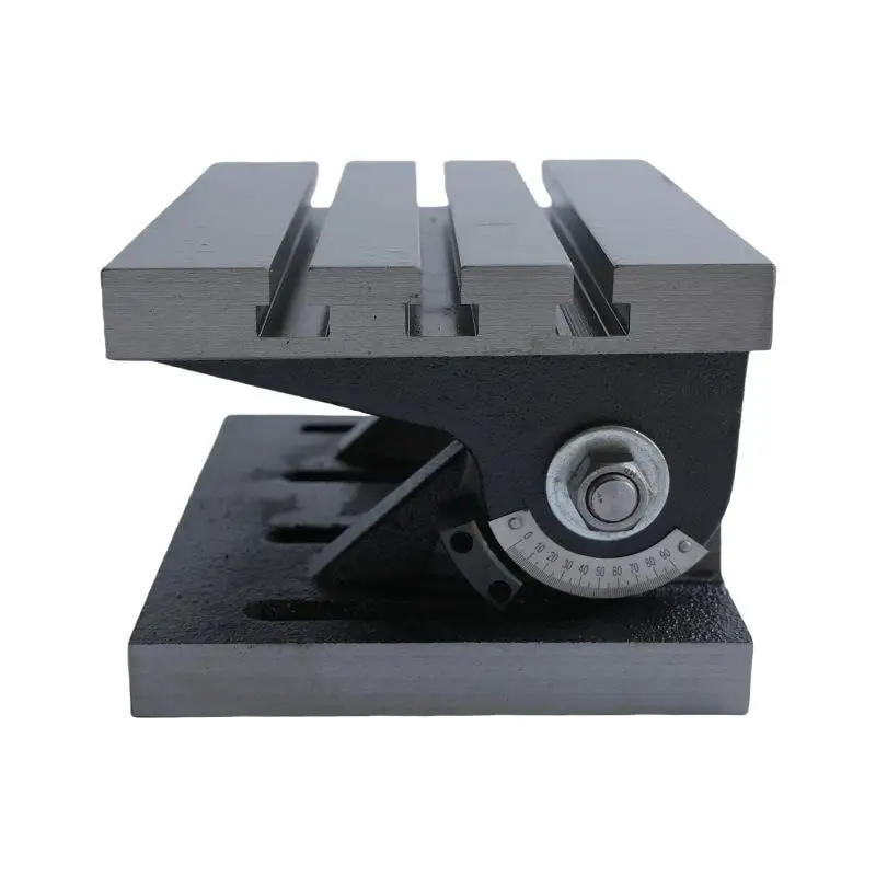 Flexible angle tilting design enables inclined workpiece clamping for angled machining.