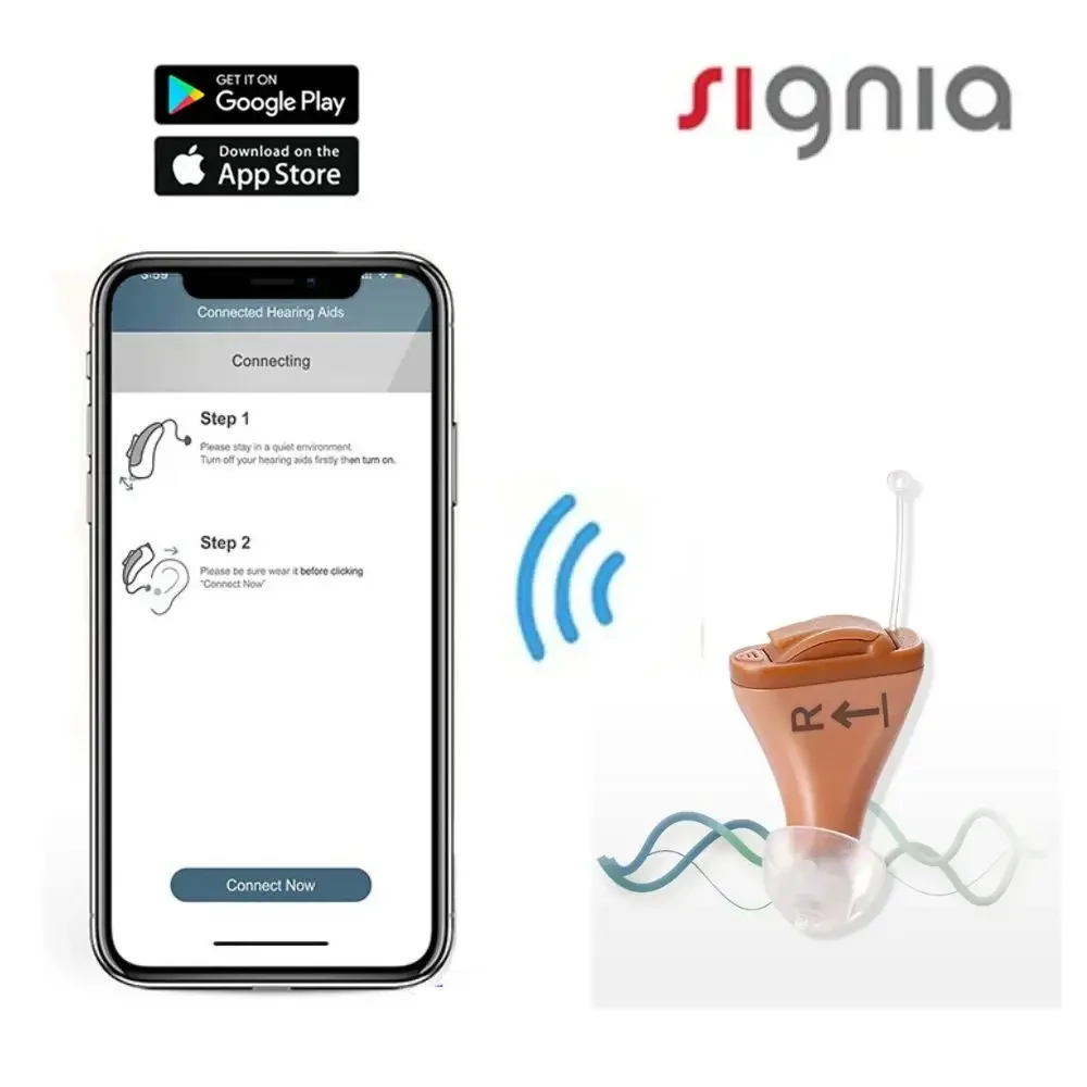 Signia 8 Channels Digital Invisible CIC Hearing Aid RUN Click ITC Signia Smartphone APP Fit Dry Case