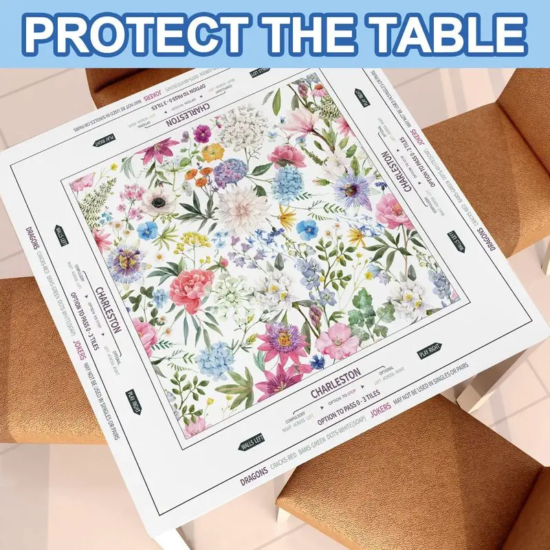VIKAMA French Macaron Floral Mahjong Mat, Colorful Wildflower-Bordered Non-Slip Square Table Mat, Home Decor